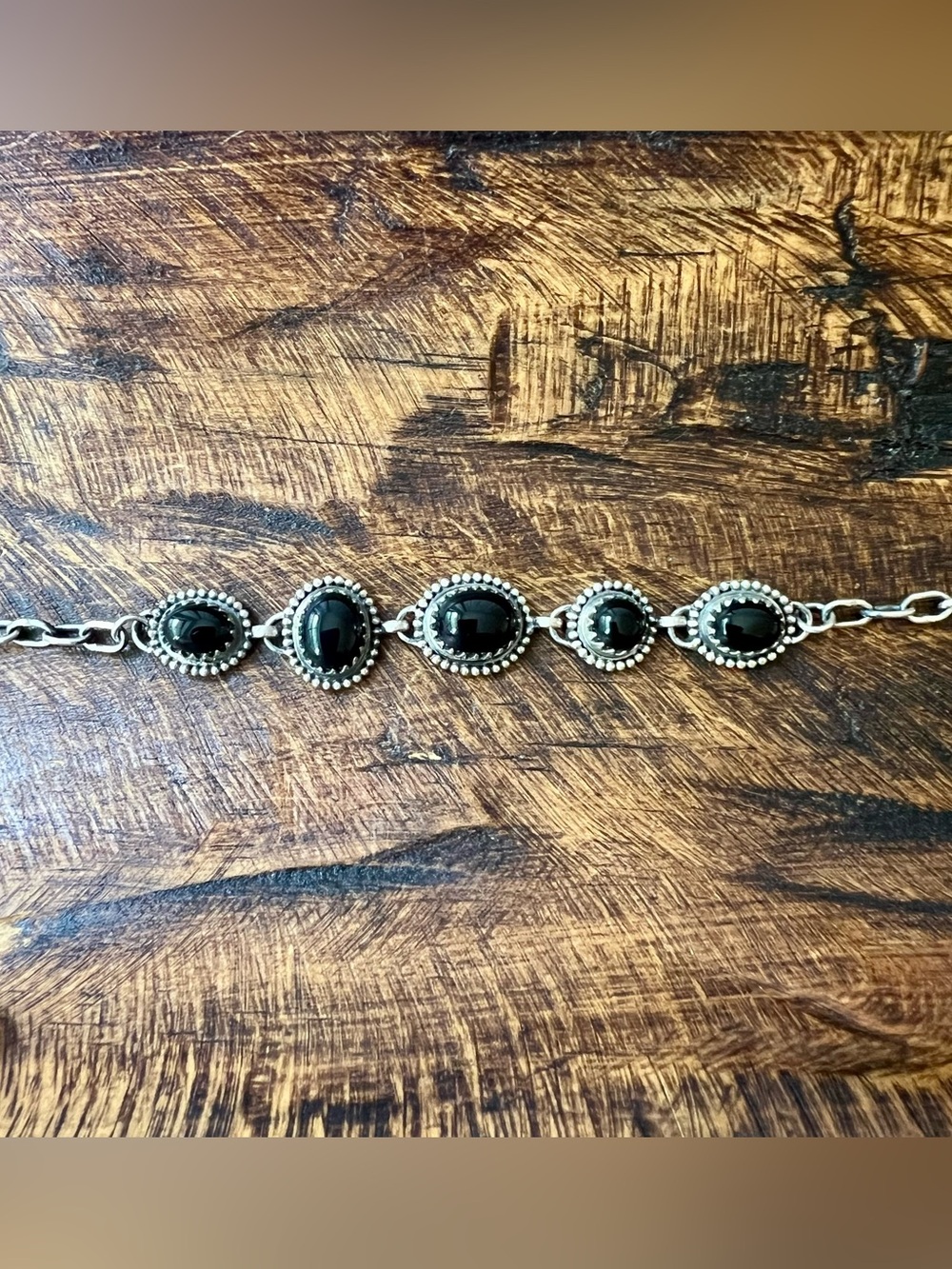 Sterling Silver Black Onyx 5 Stone Southwestern Bracelet